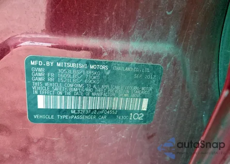 2018 Mitsubishi Mirage G4 Es из США, поврежденный, VIN ML32F3FJ2JHF04552